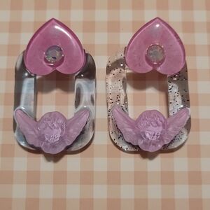 Pink and Clear Angel Anomaly Heart Earrings